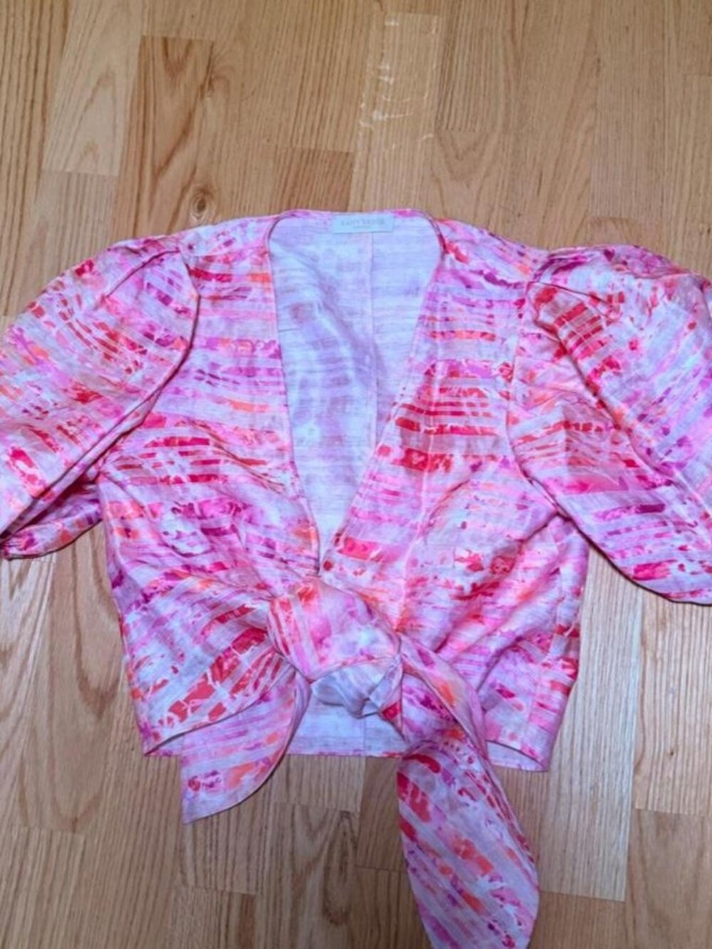 Ramy Brook pink and red abstract brushstroke print wrap top
